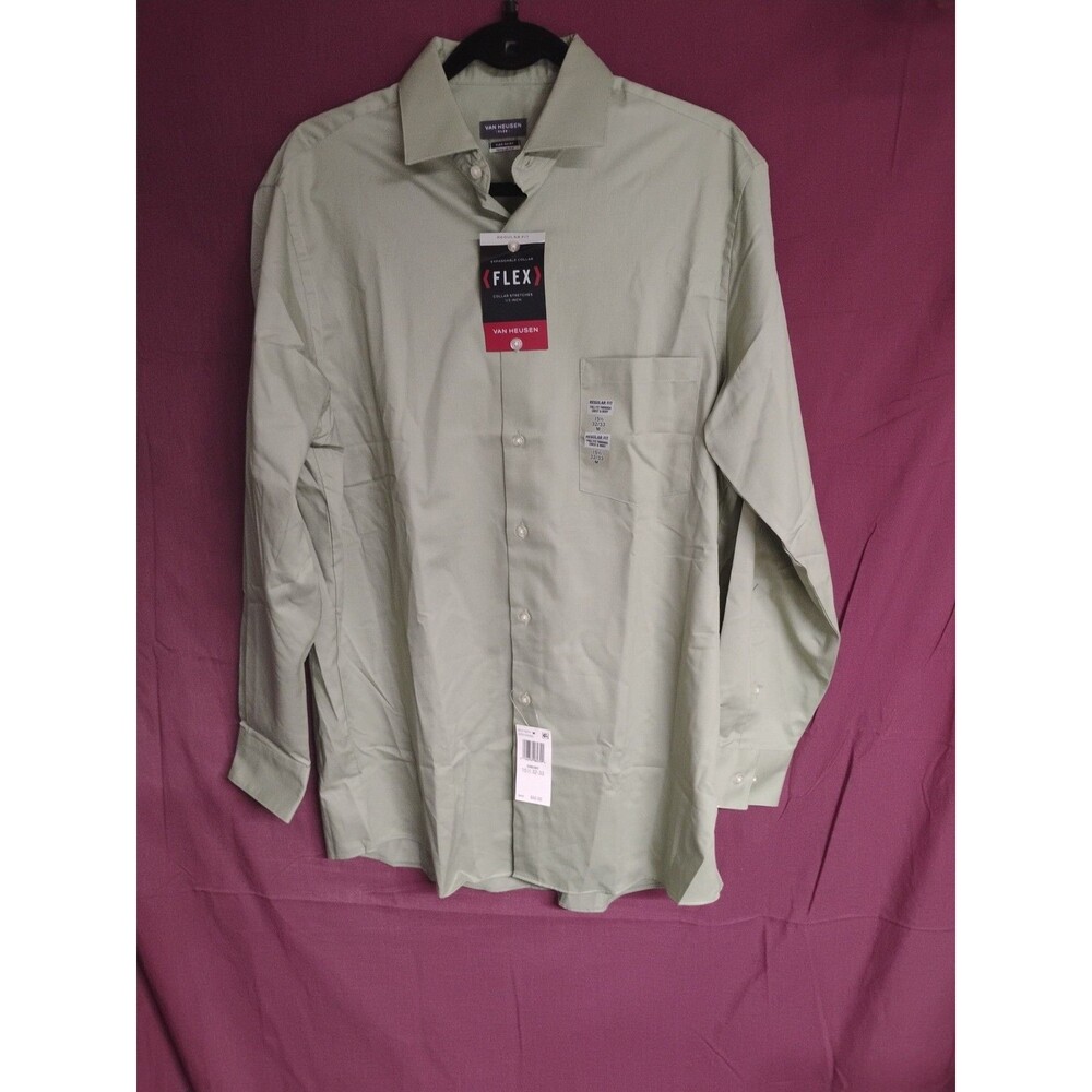 Van Heusen Flex Mens Light Green Button Down Shirt 15 1/2 32-33 Long Sleeve
